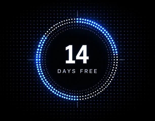 A ring of illuminated dots around the figure 14, labelled days free